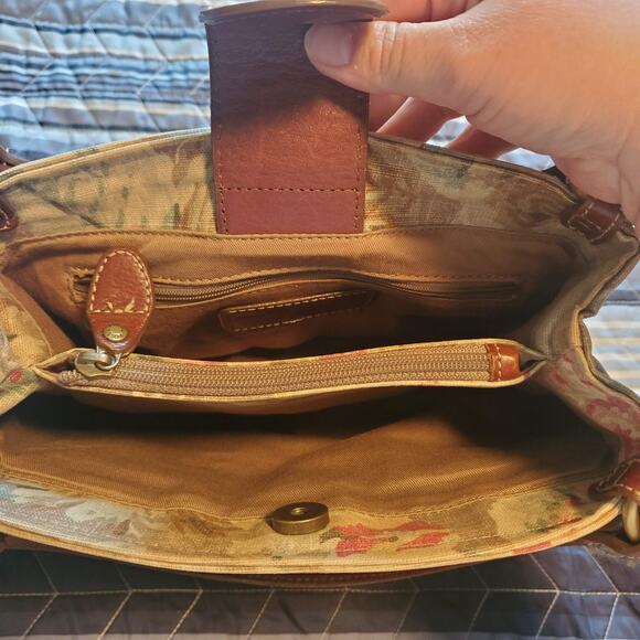 Vintage Fossil Premium Floral Print Canvas Leather No. 054 Purse Shoulder Bag - Picture 8 of 11